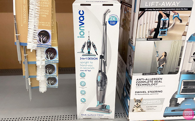 IonVac 3-in-1 Corded Stick Vacuum in a Box on a Store Shelf