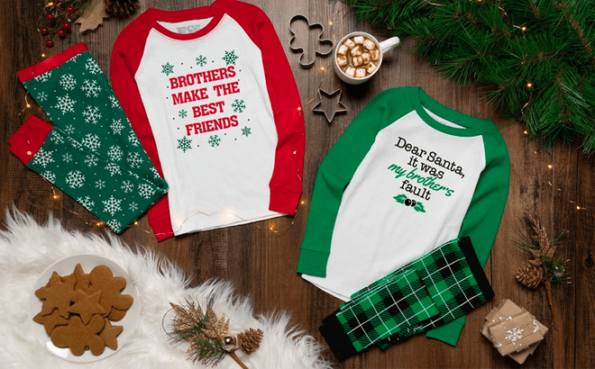 Kids Christmas Pajama Sets $7