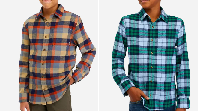 Two Children Wearing Ocean Coast Boys' Flannel Shirts