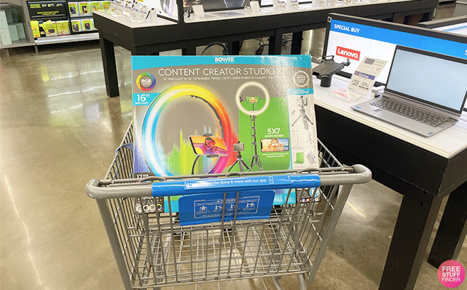 Bower Ring Light Video Kit with Green Screen on a Cart