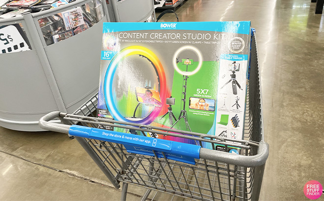 Bower Ring Light Video Kit with Green Screen in a Shopping Cart at Walmart