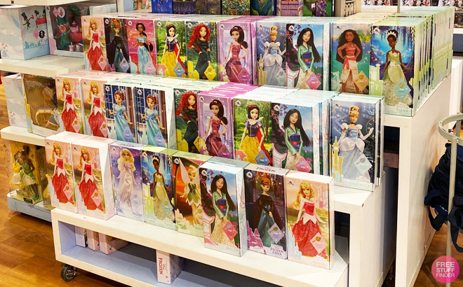 Disney Classic Dolls on a Store Shelf