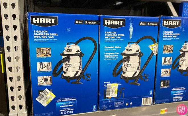 Hart 6-Gallon Stainless Steel Wet/Dry Vacuum on a Shelf at Walmart