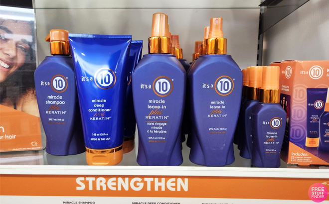 Five Different It's A 10 Leave-in Hair Products on a Shelf at a Store