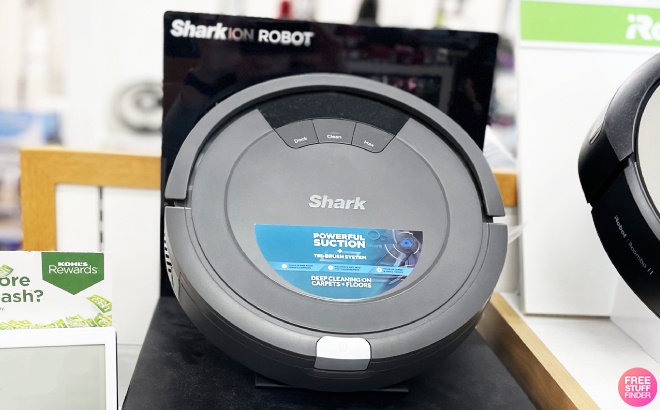 Shark ION Robot Vacuum in Smoke Color on a Store Shelf