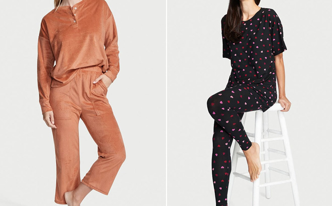 Two Photos of Models Wearing Victoria's Secret Pajamas