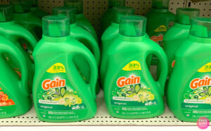 Gain Liquid Laundry Detergent Original Scent Plus Aroma Boost on a Store Shelf