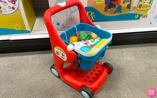 B Play Shopping Cart and Play Food Set in Front of a Shelf at Target