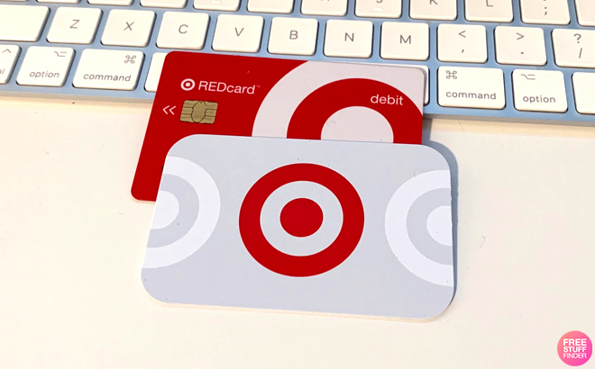 Target Debit Redcard and target Gift Card Placed on Apple Keyboard