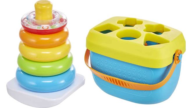 Fisher Price Baby Toy Gift Set with Rock a Stack Ring Stacking Toy and Babys First Blocks Set