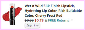 Screen Grab of the final price break down of Wet n Wild Lipstick