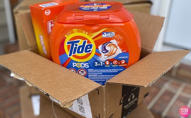 Tide Pods Liquid Laundry Detergent Inside Amazon Box