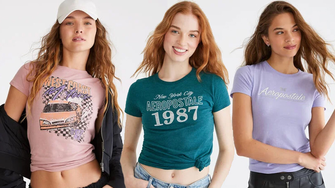 Women wearing Aeropostale Tees in different colors