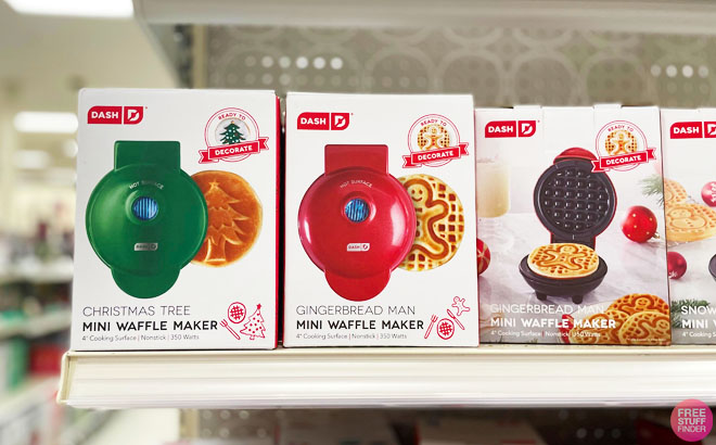 Dash Holiday Mini Waffle Maker Set 4 Heart Gingerbread Christmas