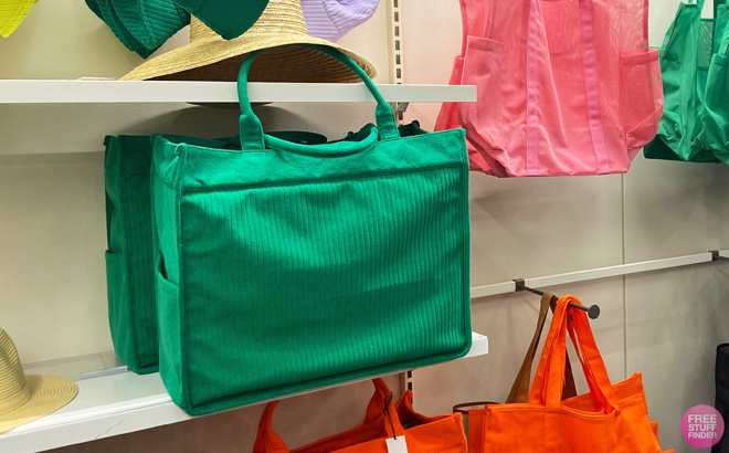 Shade & Shore Oversized Boxy Tote Handbag on a Store Shelf