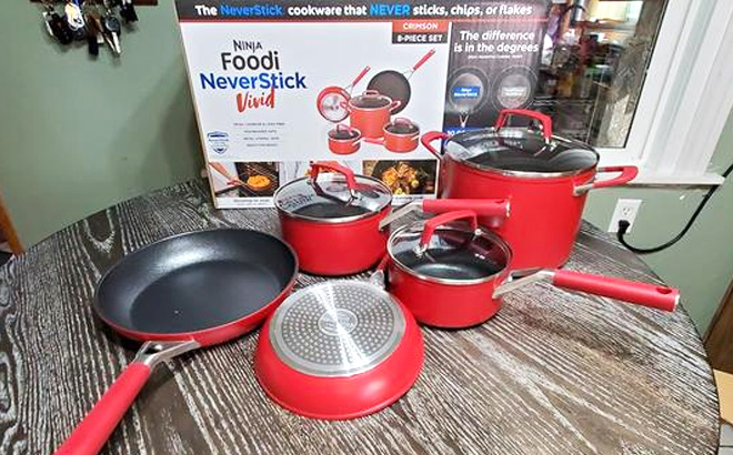 NINJA Foodi NeverStick Vivid 8 Piece Cookware Set - Vivid Crimson