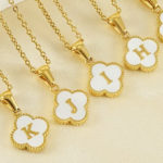18K Plated Lucky Grass Letter Shell Necklace