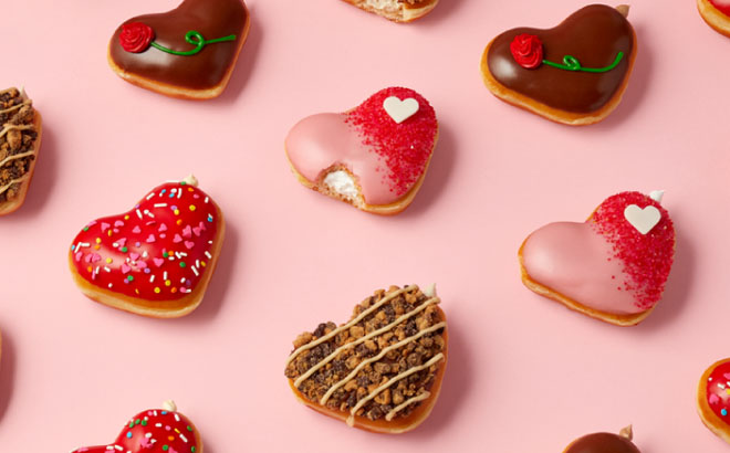 A Varierty of Krispy Kremes Valentines Day Doughnuts