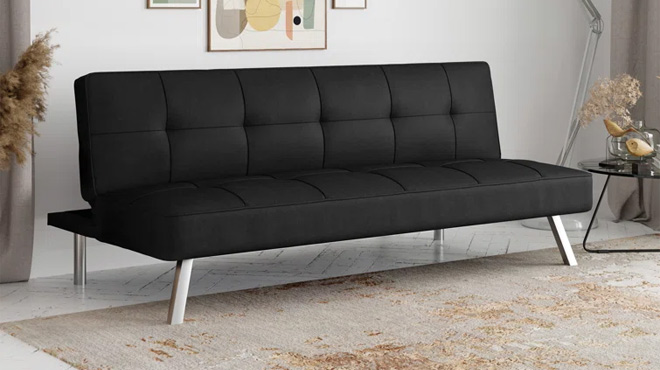 Armless Tufted Convertible Sleeper Futon Sofa in black wayfair
