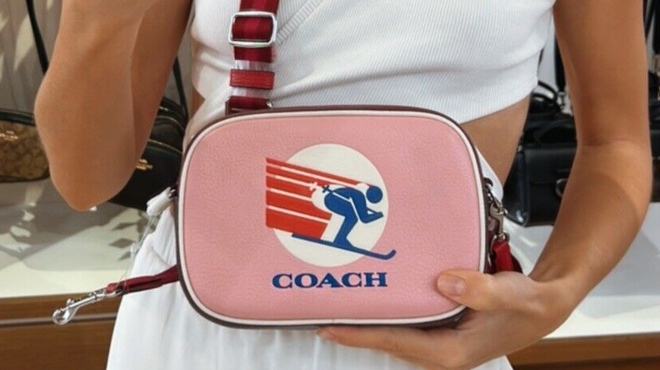 Coach Outlet Mini Jamie Camera Pink Bag With Ski Speed Graphic
