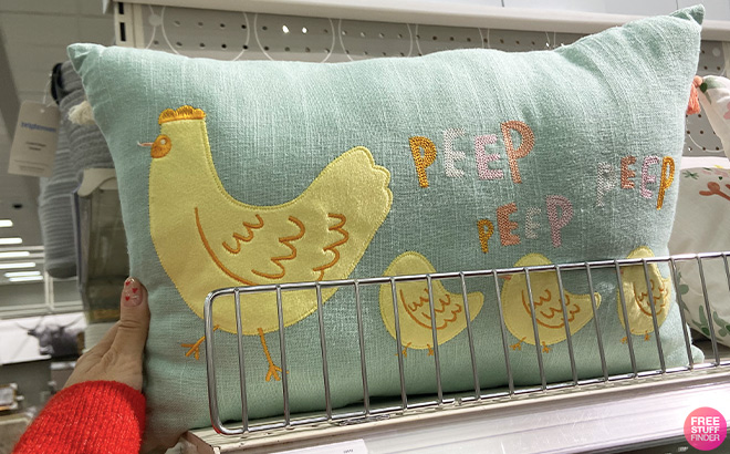 Spritz Chick Applique Easter Lumbar Throw Pillow