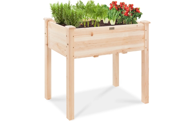 Elevated Wood Planter Box Stand with Bed Liner 1