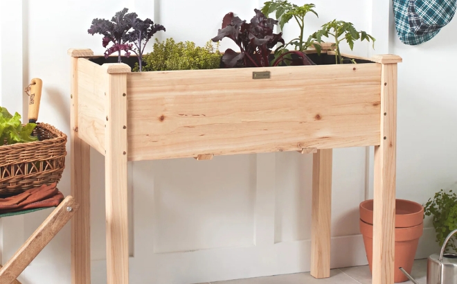 Elevated Wood Planter Box Stand with Bed Liner