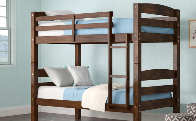 Espresso Solid Wood Twin Over Twin Standard Bunk Bed