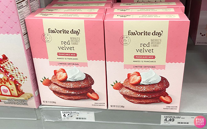 Favorite Day Valentines Red Velvet Pancake Mix on a Shelf