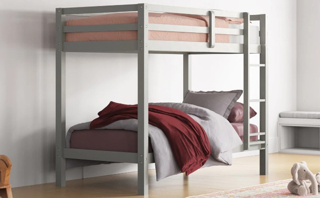 Gray Solid Wood Twin Over Twin Standard Bunk Bed