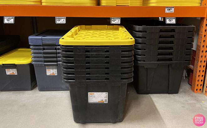 HDX Tough Storage Tote in Black with Yellow Lid