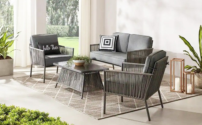 Hampton Bay Tolston 4-Piece Outdoor Patio Conversation Set with Cushions Hampton Bay 4 Piece Conversation Set