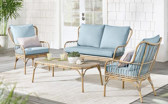 Hampton Bay Southampton 4-Piece Patio Seating Set with Cushions Hampton Bay 4 Piece Seating Set