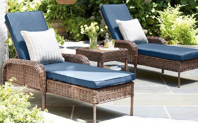 Hampton Bay Cambridge Brown Outdoor Patio Chaise Lounge with Cushions Hampton Bay Patio Set