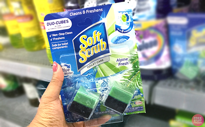 Hand holding Soft Scrub Duo Cubes