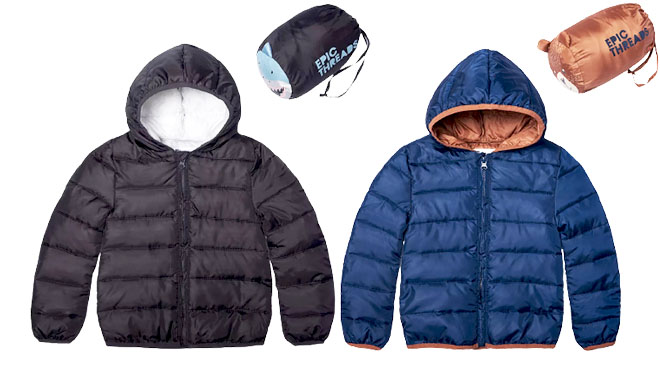 Kids Boys Packable Puffer Jacket with Bag
