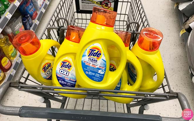 Many Tide Simply Laundry Detergents in a Cart at Walgreens