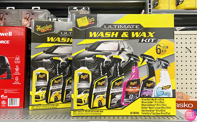 Meguiars Ultimate Wash and Wax 6-Piece Kit on a Store Shelf