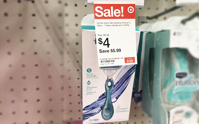 Schick Hydro Silk Sensitive Razor with a price tag at Target