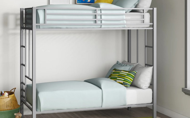 Silver Steel Twin Over Twin Standard Bunk Bed