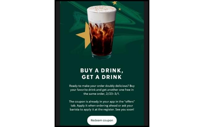 Starbucks Possible Buy 1 Get 1 FREE Drink Coupon