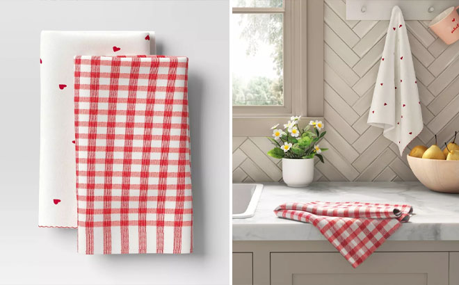 Threshold Valentines Day Small Heart Kitchen Towels 2 Pack