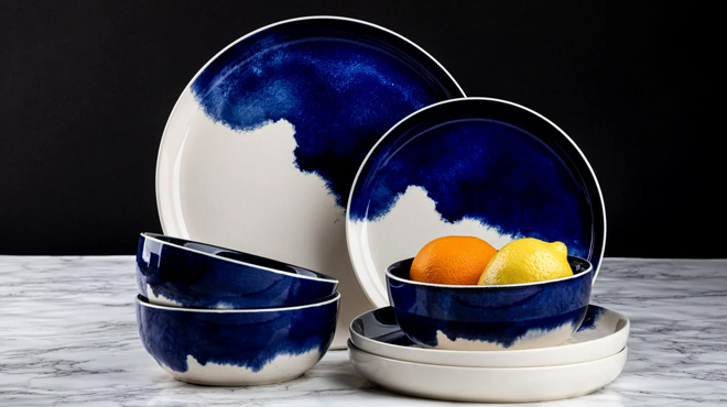 Thyme-&-Table-Dinnerware-Blue-Drip-StonewareSet Thyme Table Dinnerware Blue Drip StonewareSet