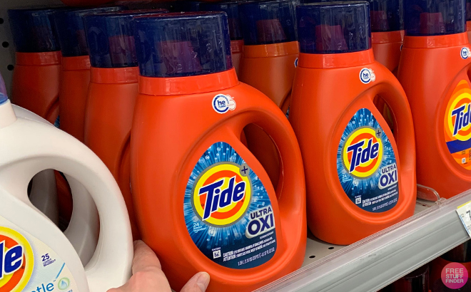 Tide Ultra Oxi Laundry Detergent Liquid Soap 59 Loads on a Shelf