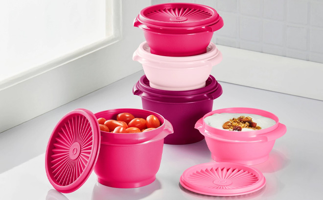 Tupperware Heritage 5pk Plastic Food Storage Container Set Pink