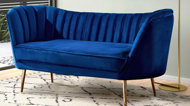 Upholstered Velvet Sofa 66 9 inch in royal blue wayfair