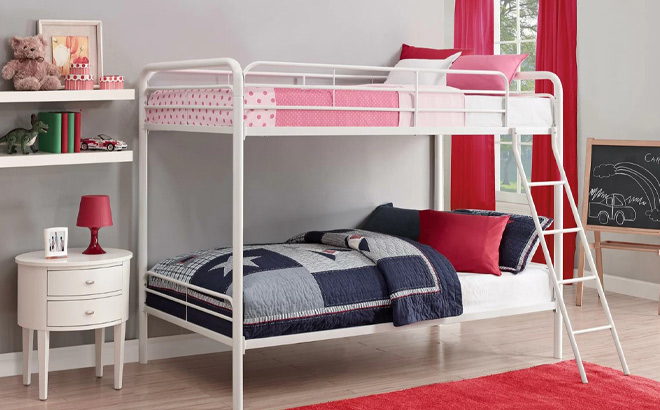 White Metal Twin Over Twin Standard Bunk Bed