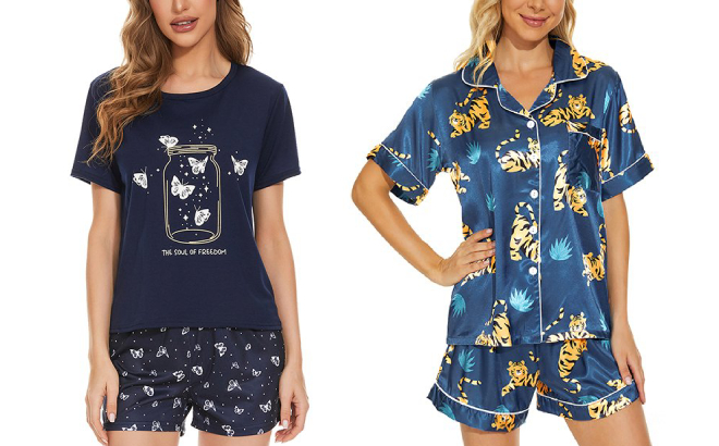 Womens Printed V Neck Pajama 2 Piece Set 1 Womens Printed V Neck Pajama 2 Piece Set 1