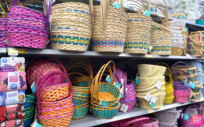 Wooden Easter Baskets on a Shelf