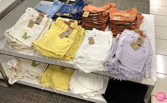 Levi's Women's 501 Jean Shorts in Several Colors on a Table at Kohl's